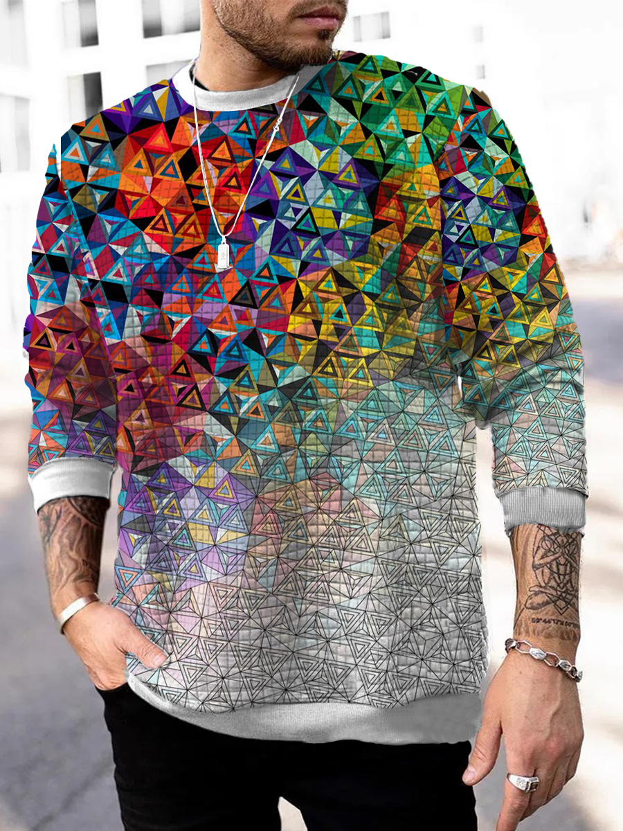 Men's Sweatshirt Gradient Geometric Print Waffle Long Sleeve Sweatshirt