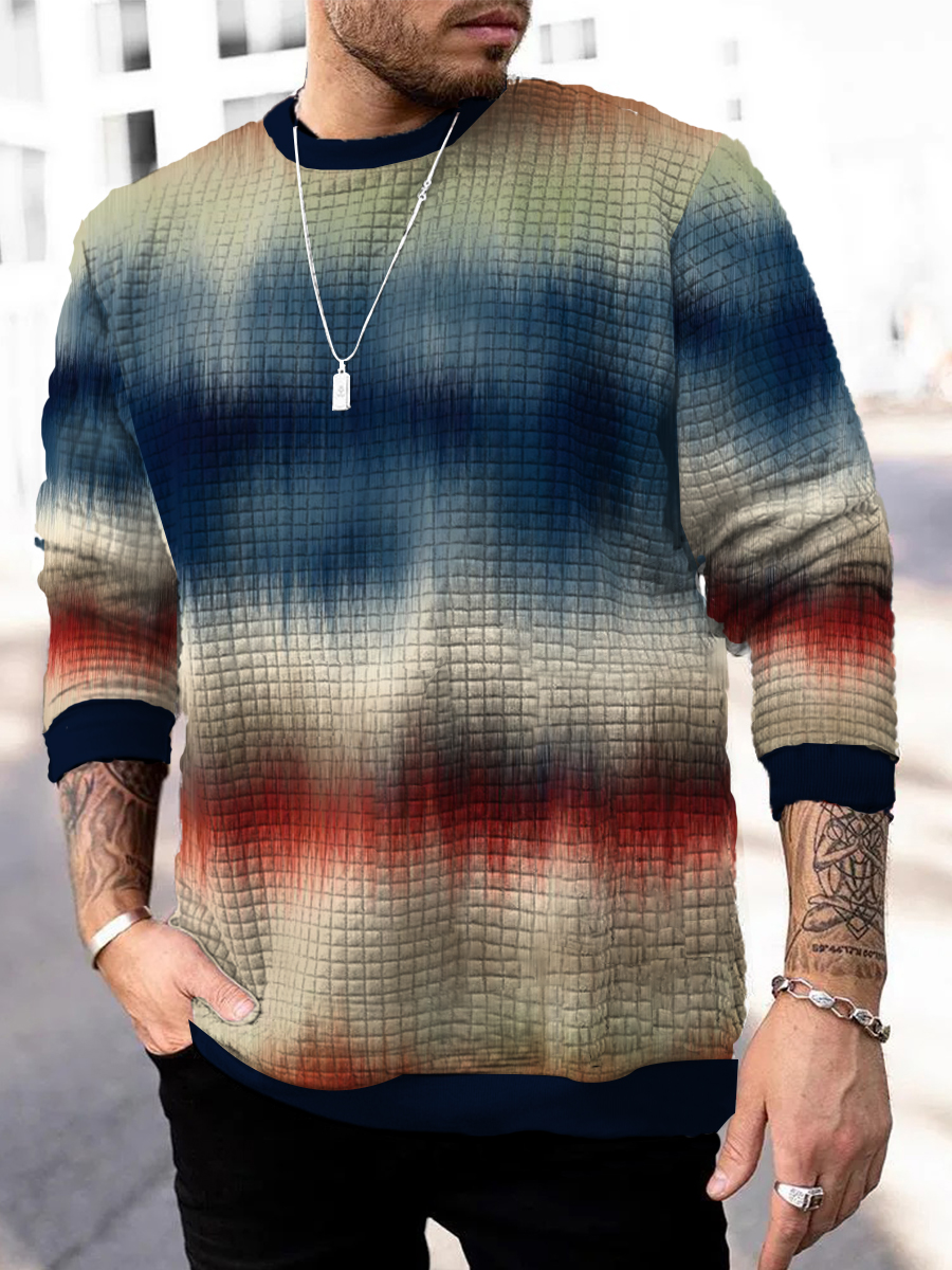 Men's Square Pattern Sweatshirt Gradient Art Print Long Sleeve Sweatshirt