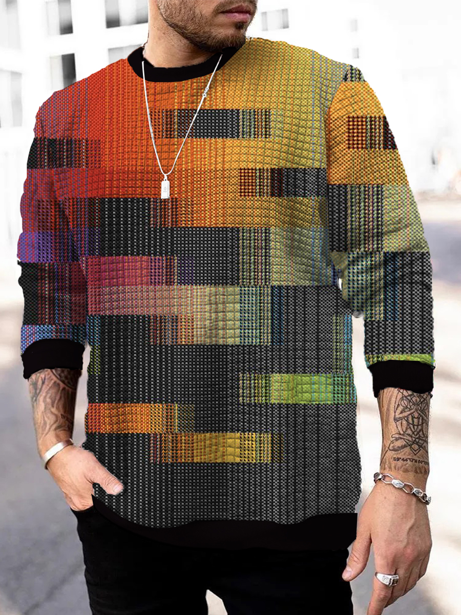 Men's Square Pattern Sweatshirt Polka Dot Pattern Print Long Sleeve Sweatshirt