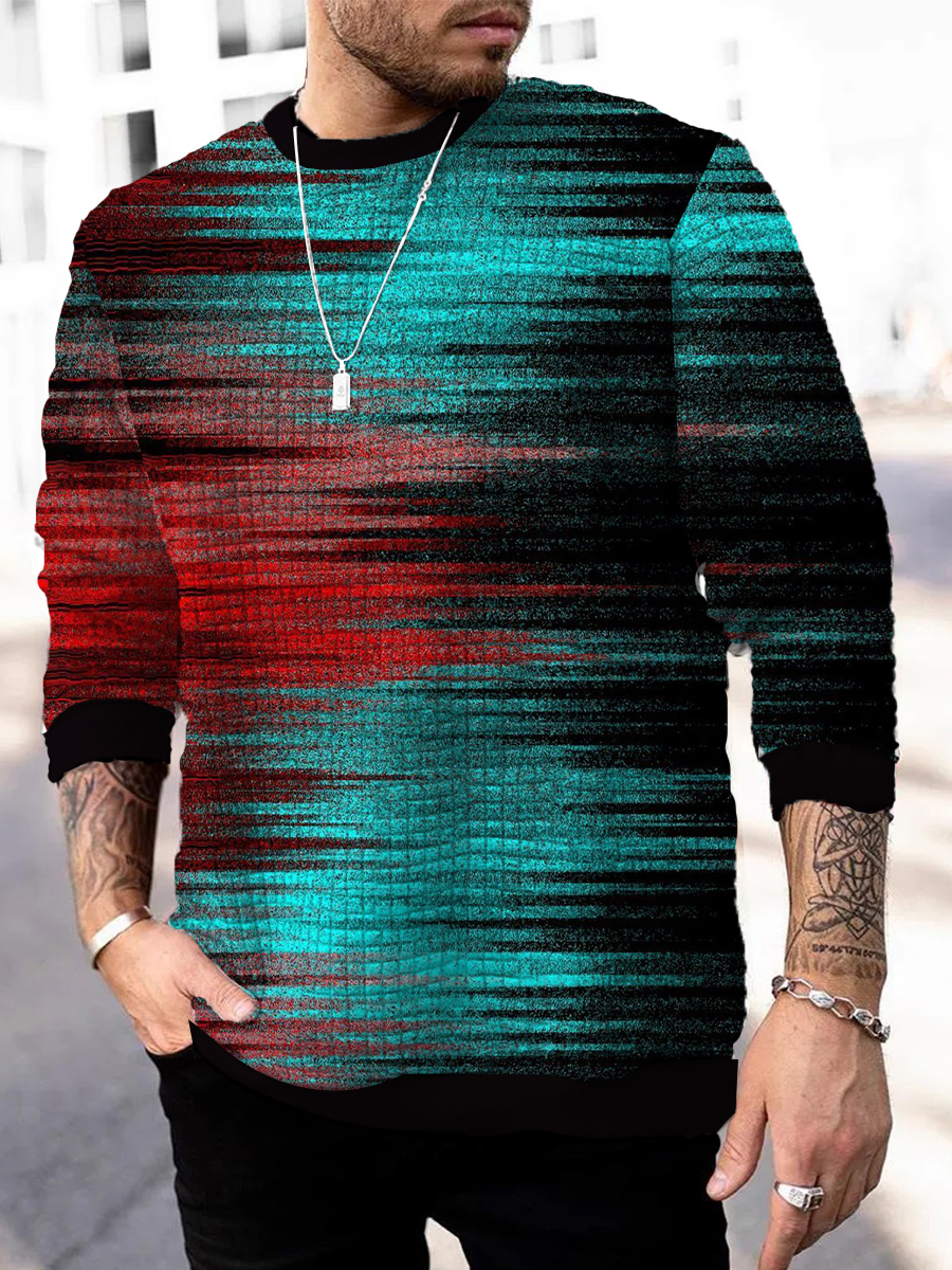 Men's Square Pattern Sweatshirt Gradient Pattern Print Long Sleeve Sweatshirt