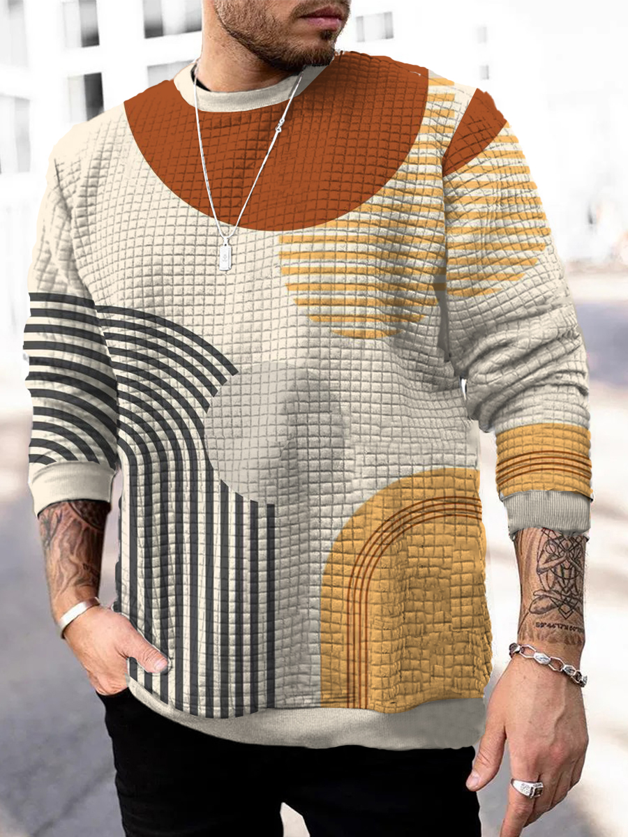Men's Square Pattern Sweatshirt Geometric Colorblock Pattern Print Long Sleeve Sweatshirt