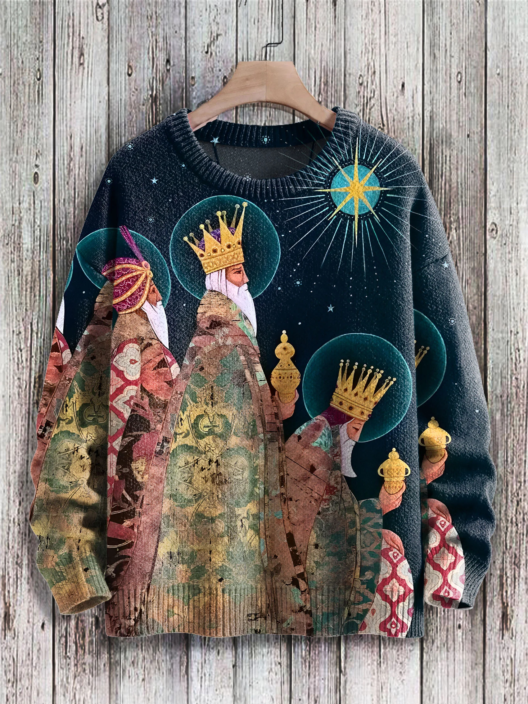 Christmas Wise Men Jesus Nativity Beliefs Print Knit Pullover Sweater