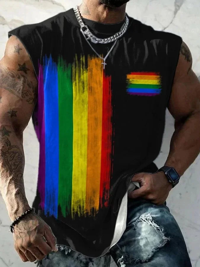 Men's Rainbow Stripes Gay Flag Art Print Tank Top