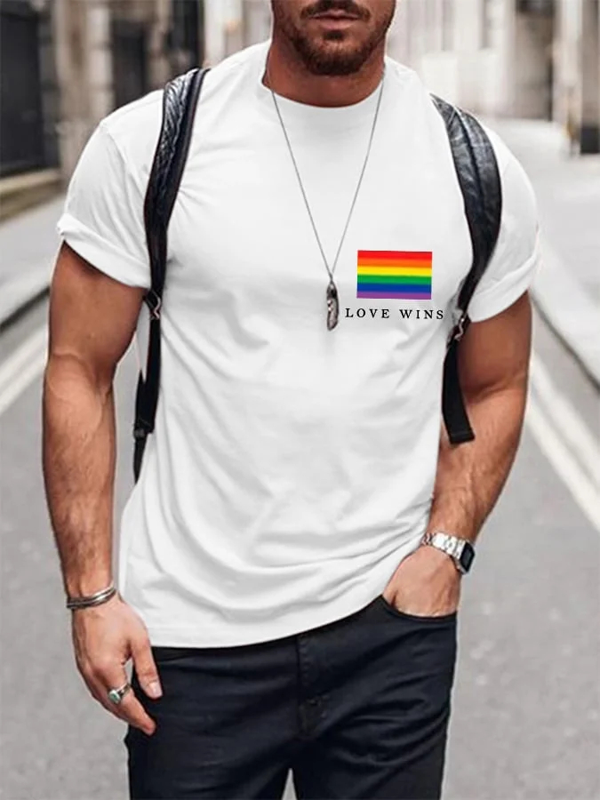 Men's 100%Cotton Love Wins Pride Month Casual Tee