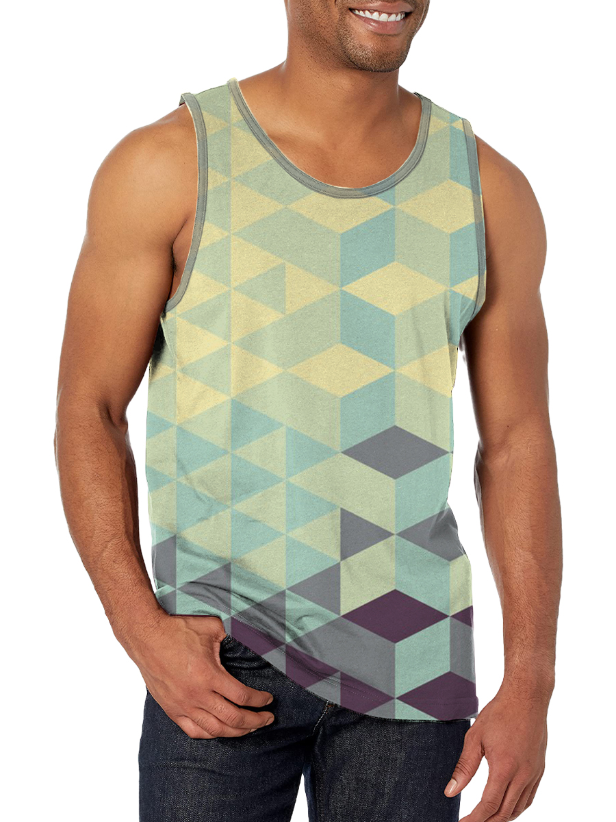 Men's Tank Top Geometry Print Crew Neck Tank T-Shirt