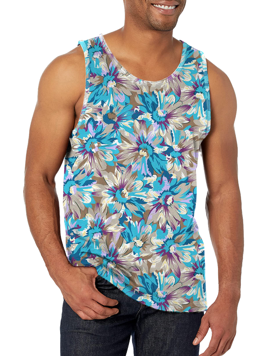 Men's Tank Top Floral Print Crew Neck Tank T-Shirt