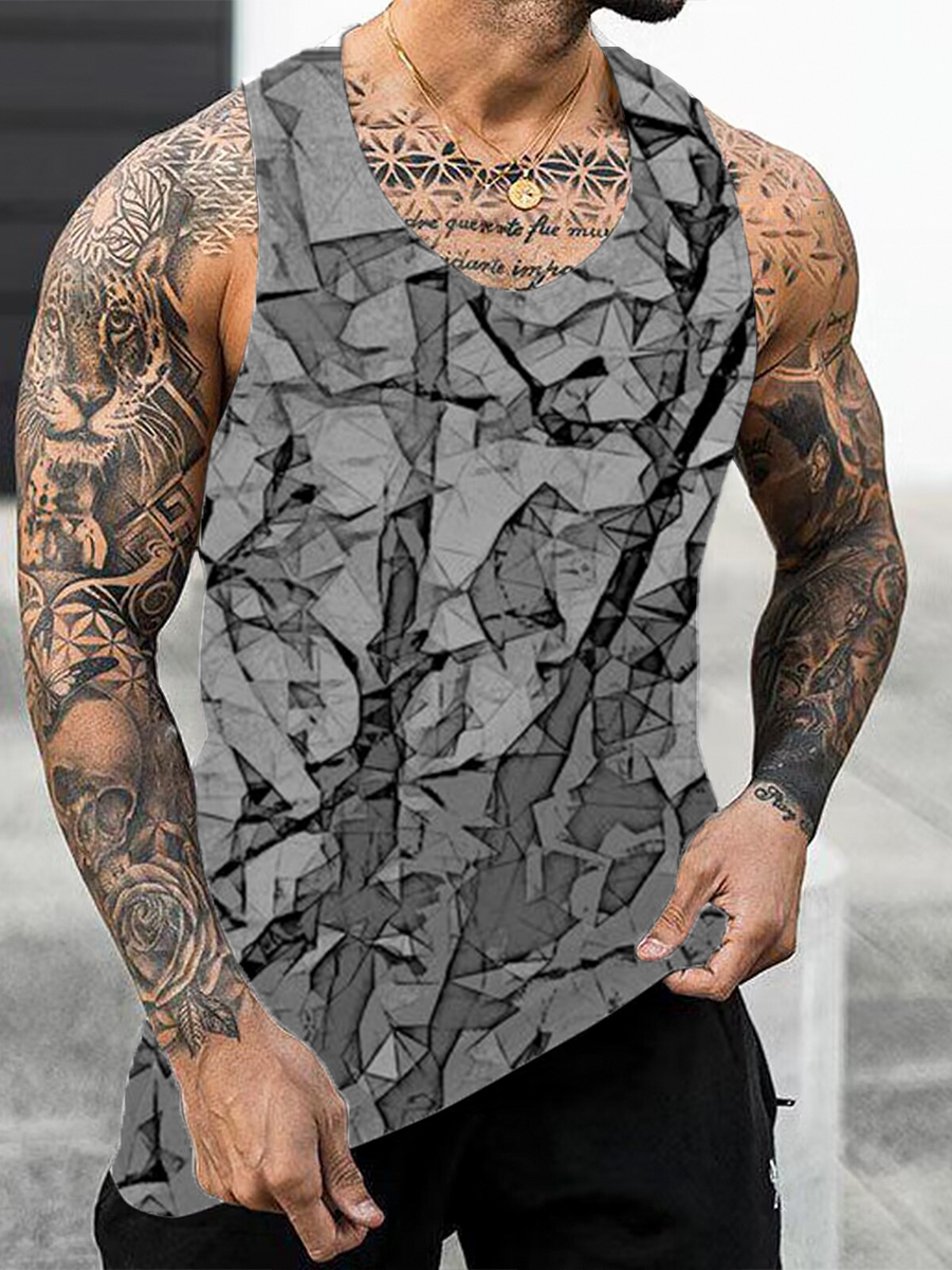 Men's Tank Top Stone Texture Print Crew Neck Tank T-Shirt