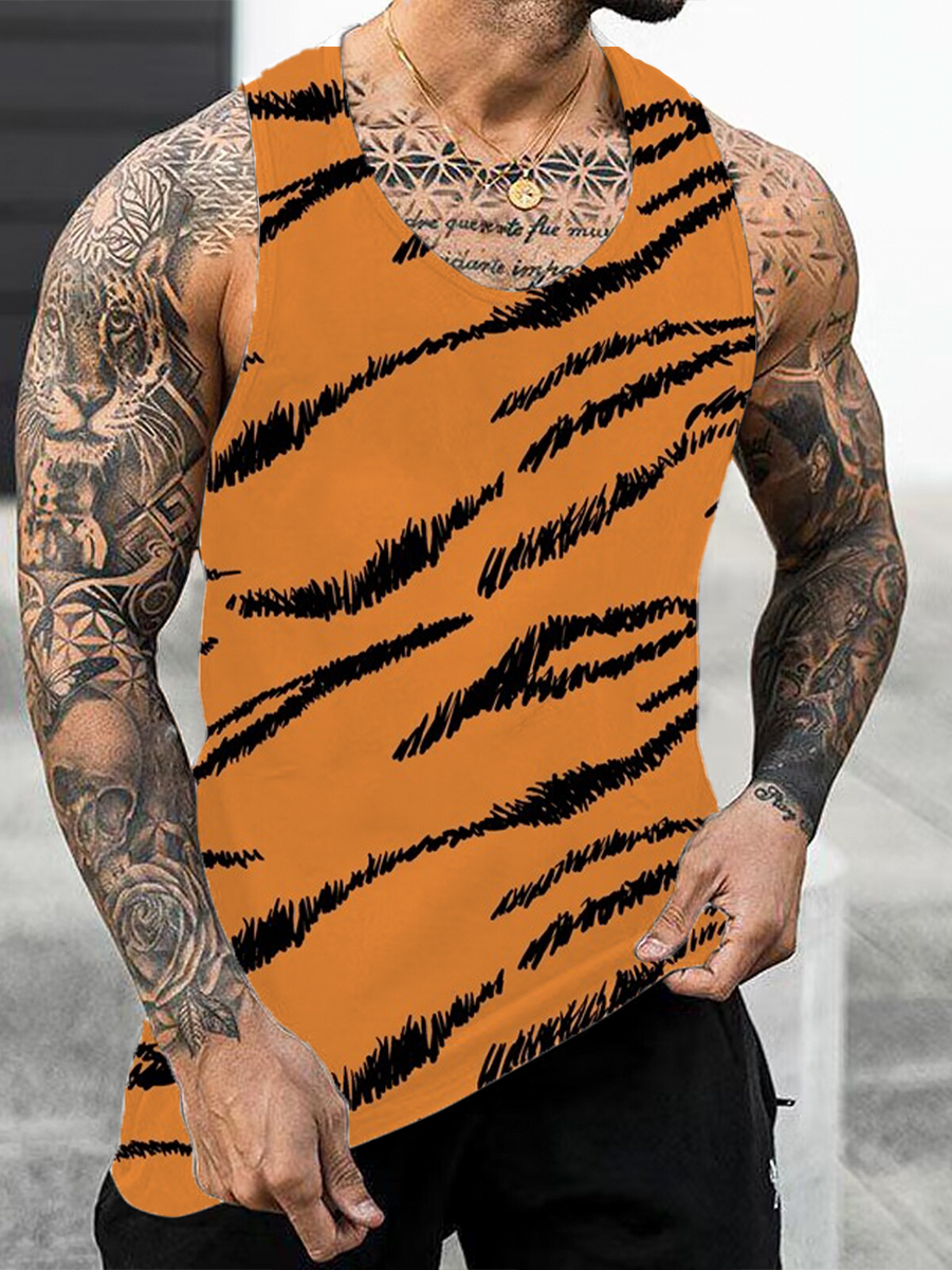 Men's Tank Top Tiger Fur Pattern Print Crew Neck Tank T-Shirt