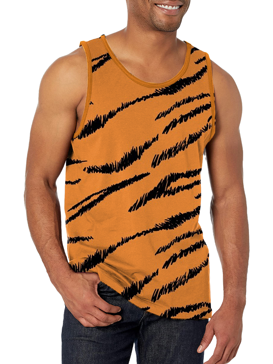 Men's Tank Top Tiger Fur Pattern Print Crew Neck Tank T-Shirt