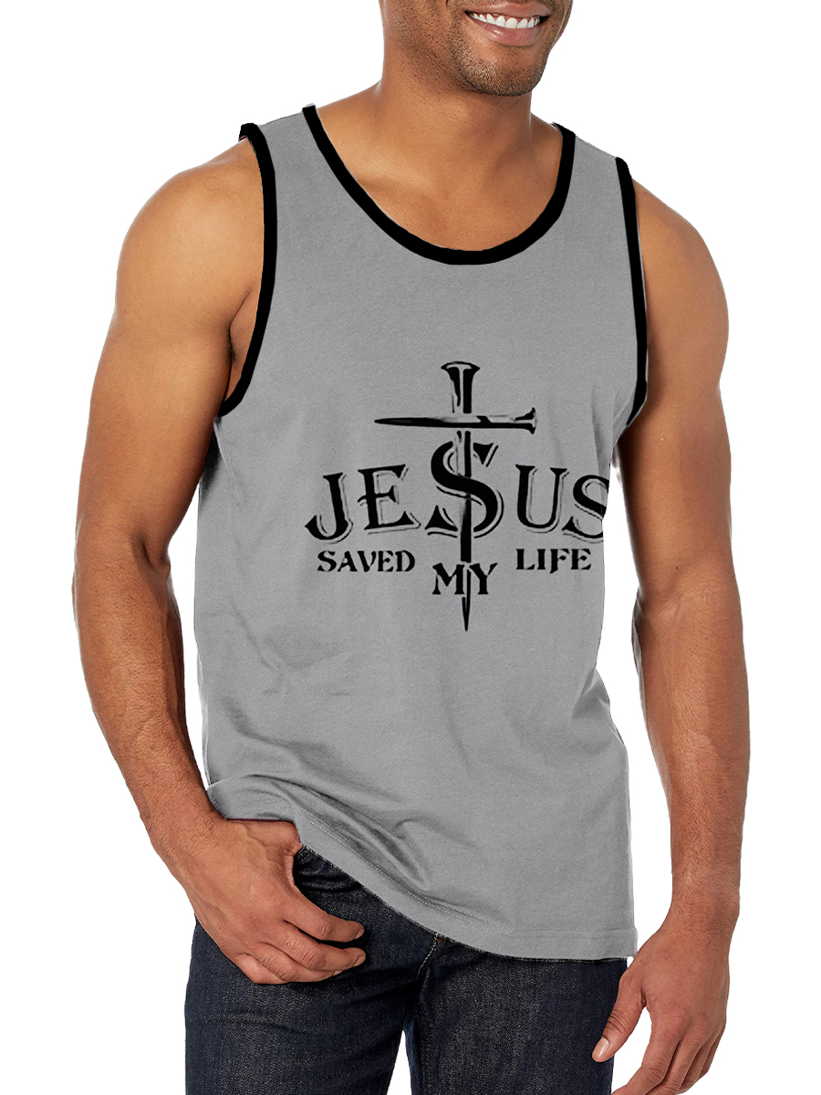 Men's Tank Top Jesus Saved My Life Print Crew Neck Tank T-Shirt
