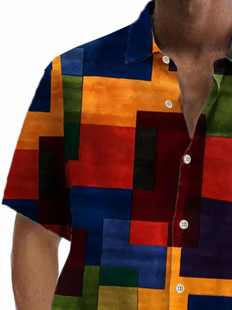 Colorblock Art Print Short Sleeve Hawaiian Shirt