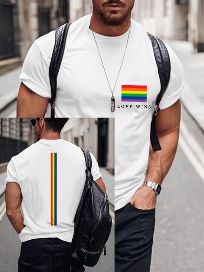 Men's 100%Cotton Love Wins Pride Month Casual Tee