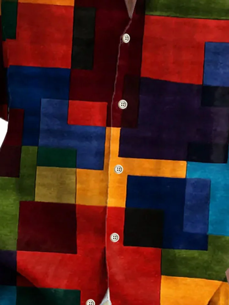 Colorblock Art Print Short Sleeve Hawaiian Shirt