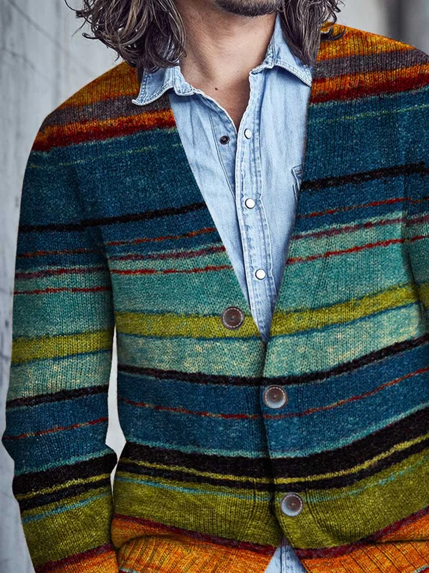 Men's Retro Stripes Art Buttoned Cardigan