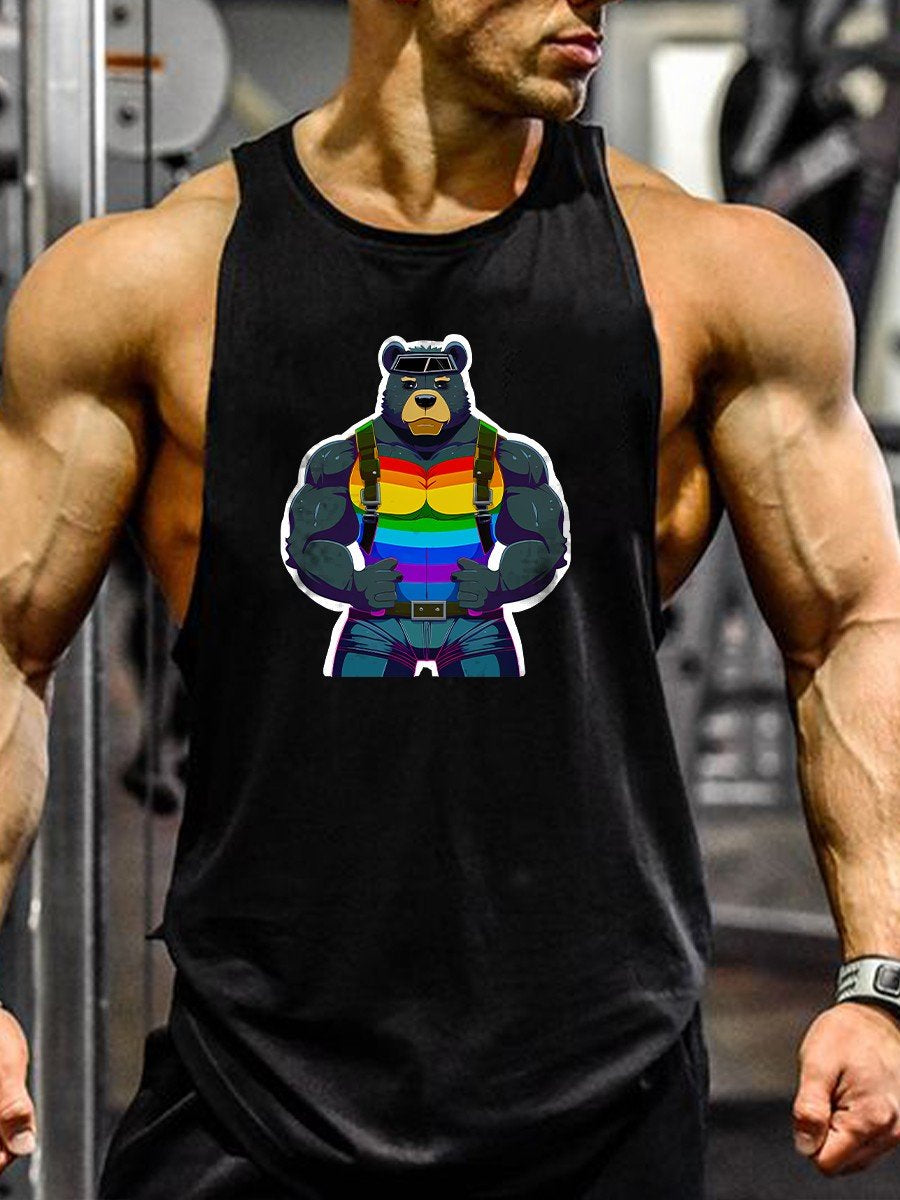 Men's Pride Rainbow Bruiser Muscular Bear Harness Tank Top