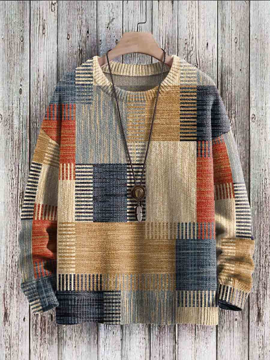 Unisex Vintage Geometry Art Print Casual Knit Pullover Sweater