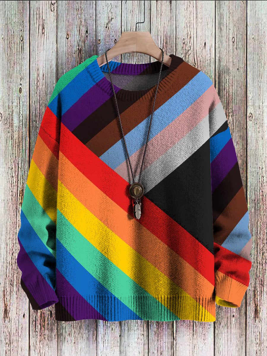 Unisex Pride Rainbow Flag Print Casual Pullover Knit Sweater