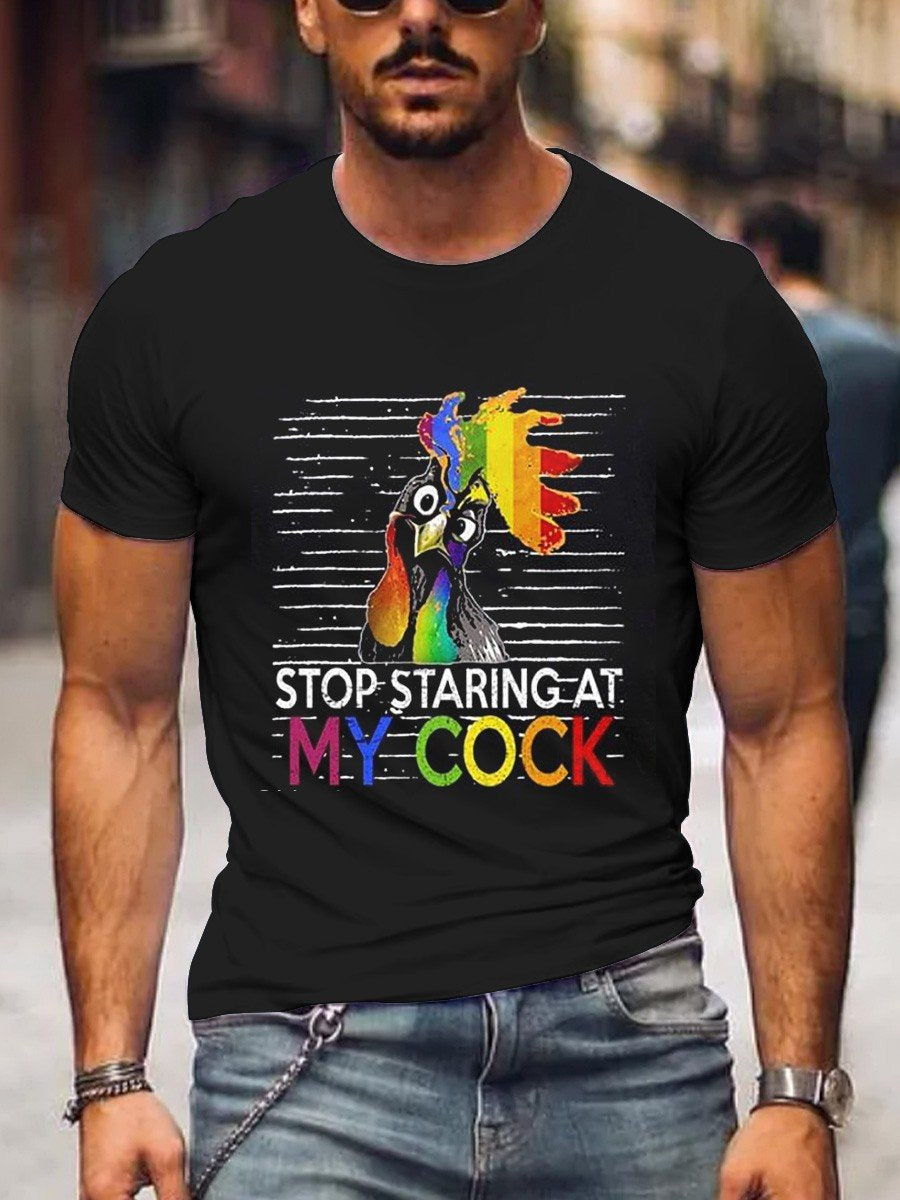 Men's Rainbow Stop Staring At My Cock Pride T-Shirt