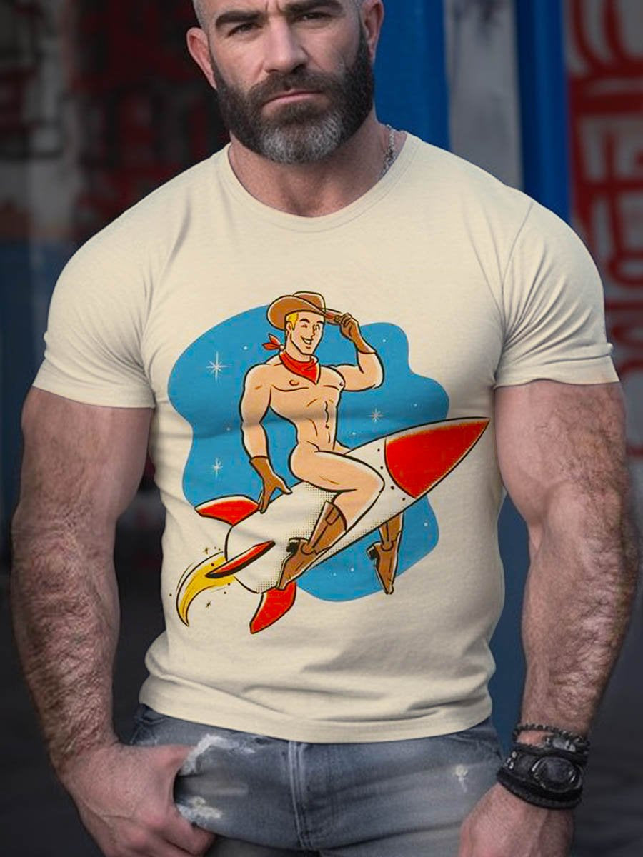 Men's LGBT Funny Rocket Print Casual T-Shirt