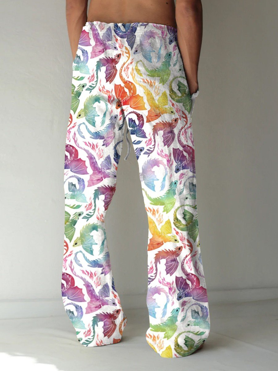 Men's Dragon Fire Rainbow Printed Casual Pants
