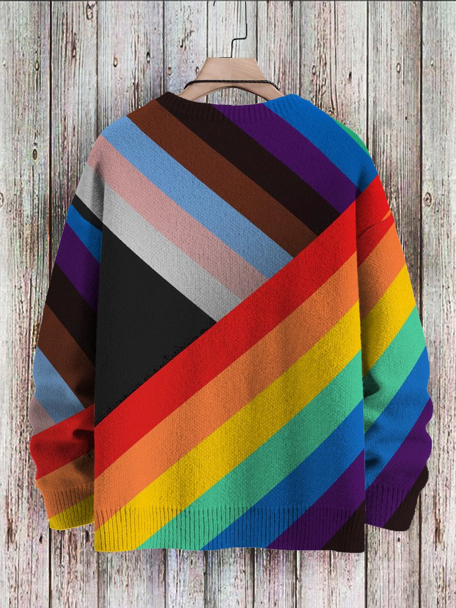Unisex Pride Rainbow Flag Print Casual Pullover Knit Sweater