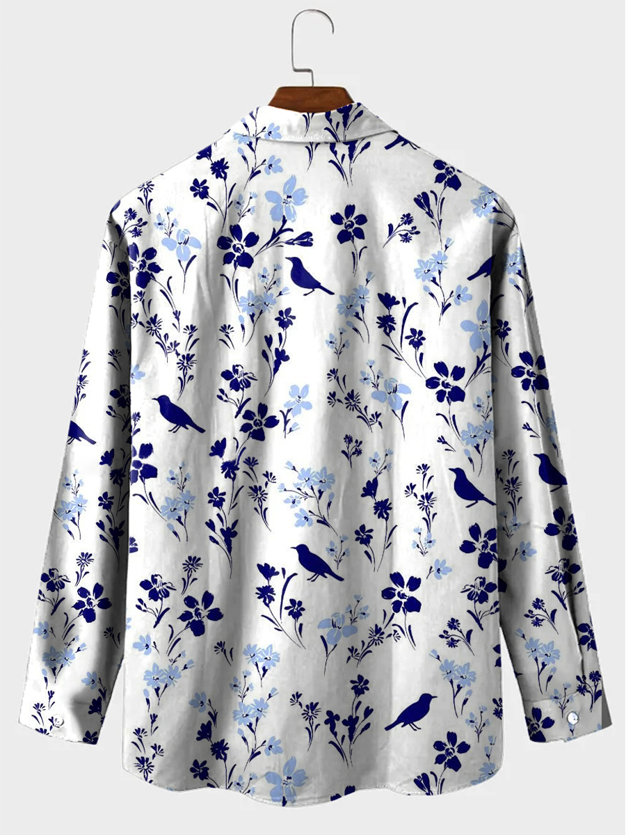 Men's Hawaiian Shirt Floral Print Casual Vacation Oversized Long Sleeve Shirt
