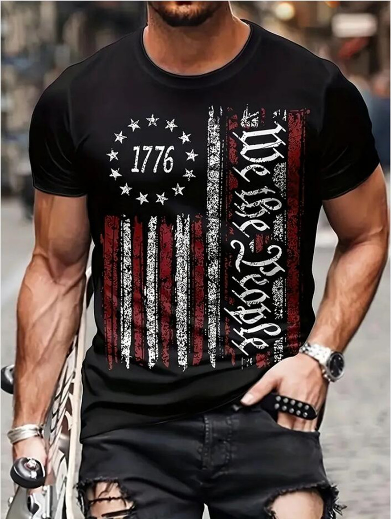 Men's Casual American Flag Print Short Sleeve T-Shirt