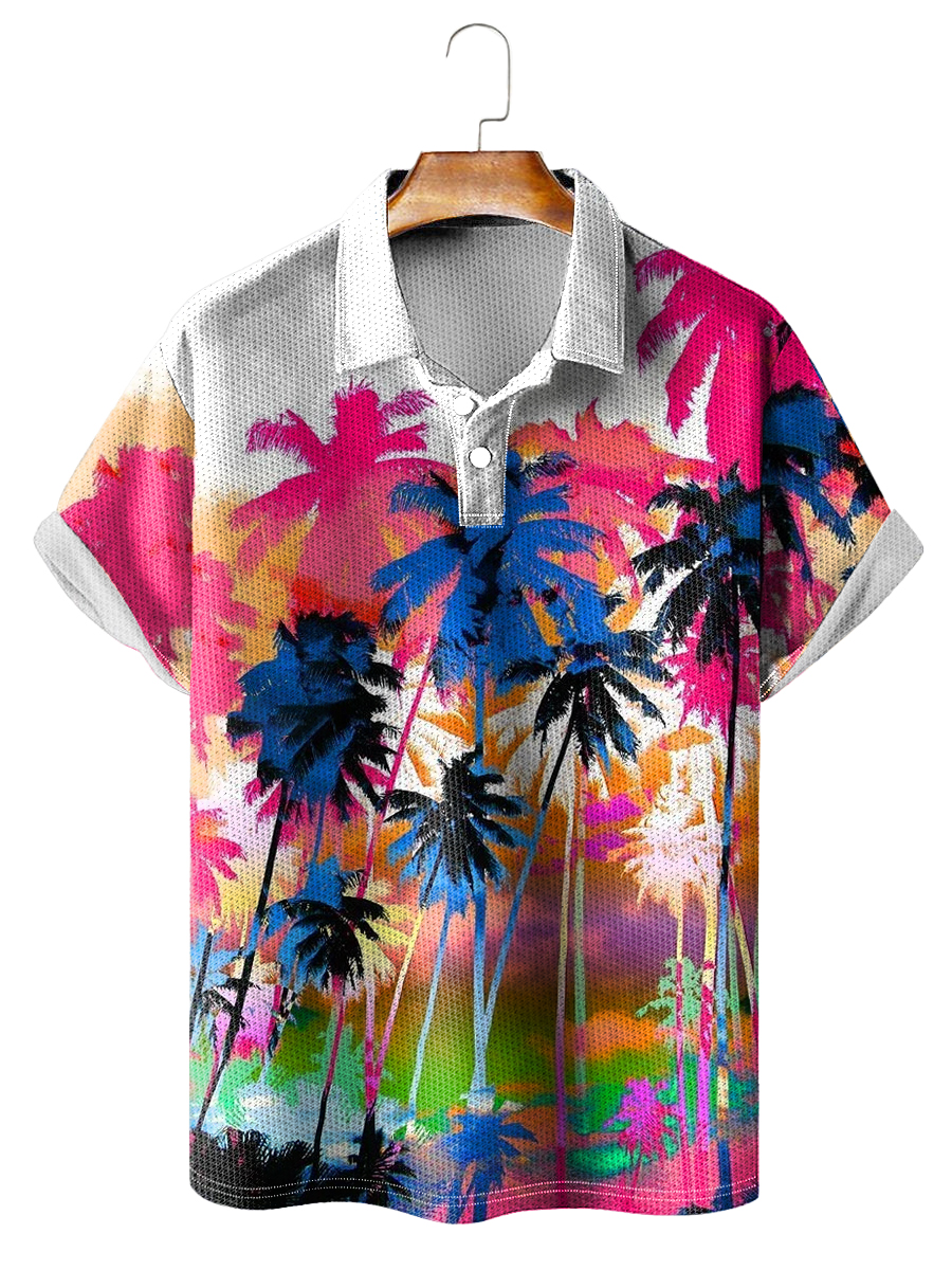 Men's Polo Shirt Rainbow Coconuttree Print Short Sleeve Golf Shirt