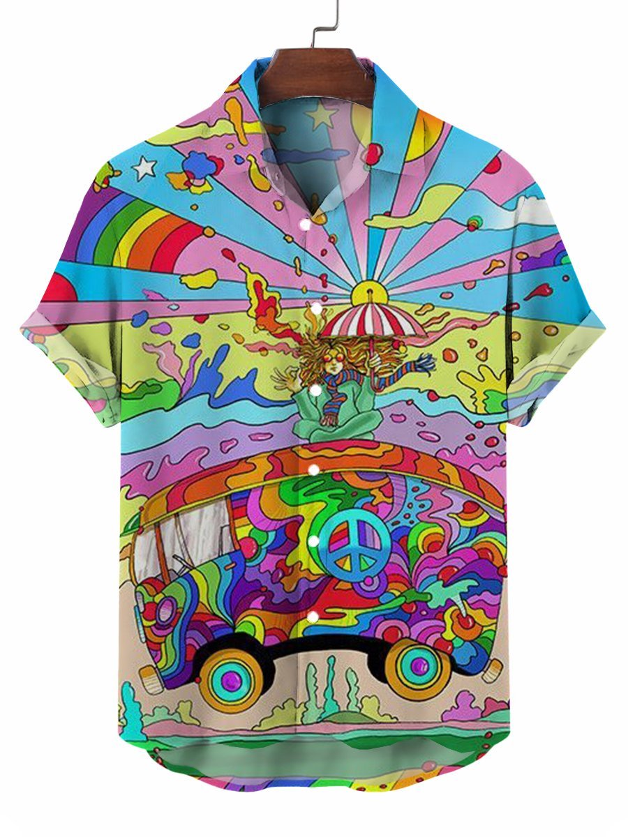 Hippie Musician 60's Style Short Sleeve Button Down Shirt