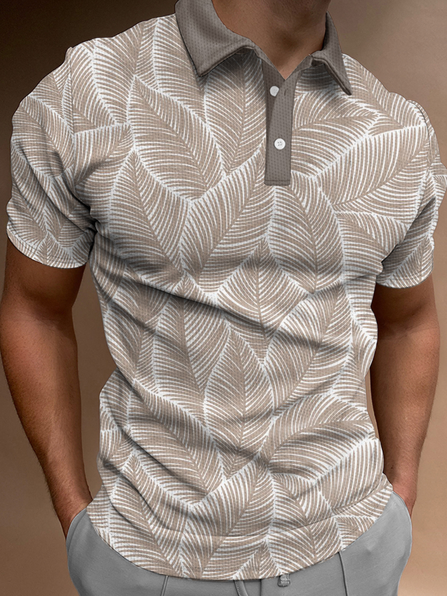 Leaf Pattern Print Casual Loose Short-Sleeved Polo Shirt