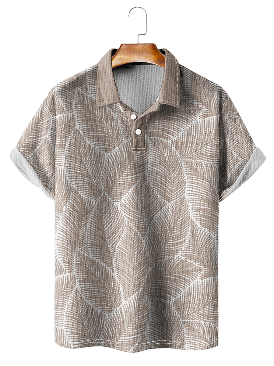 Leaf Pattern Print Casual Loose Short-Sleeved Polo Shirt