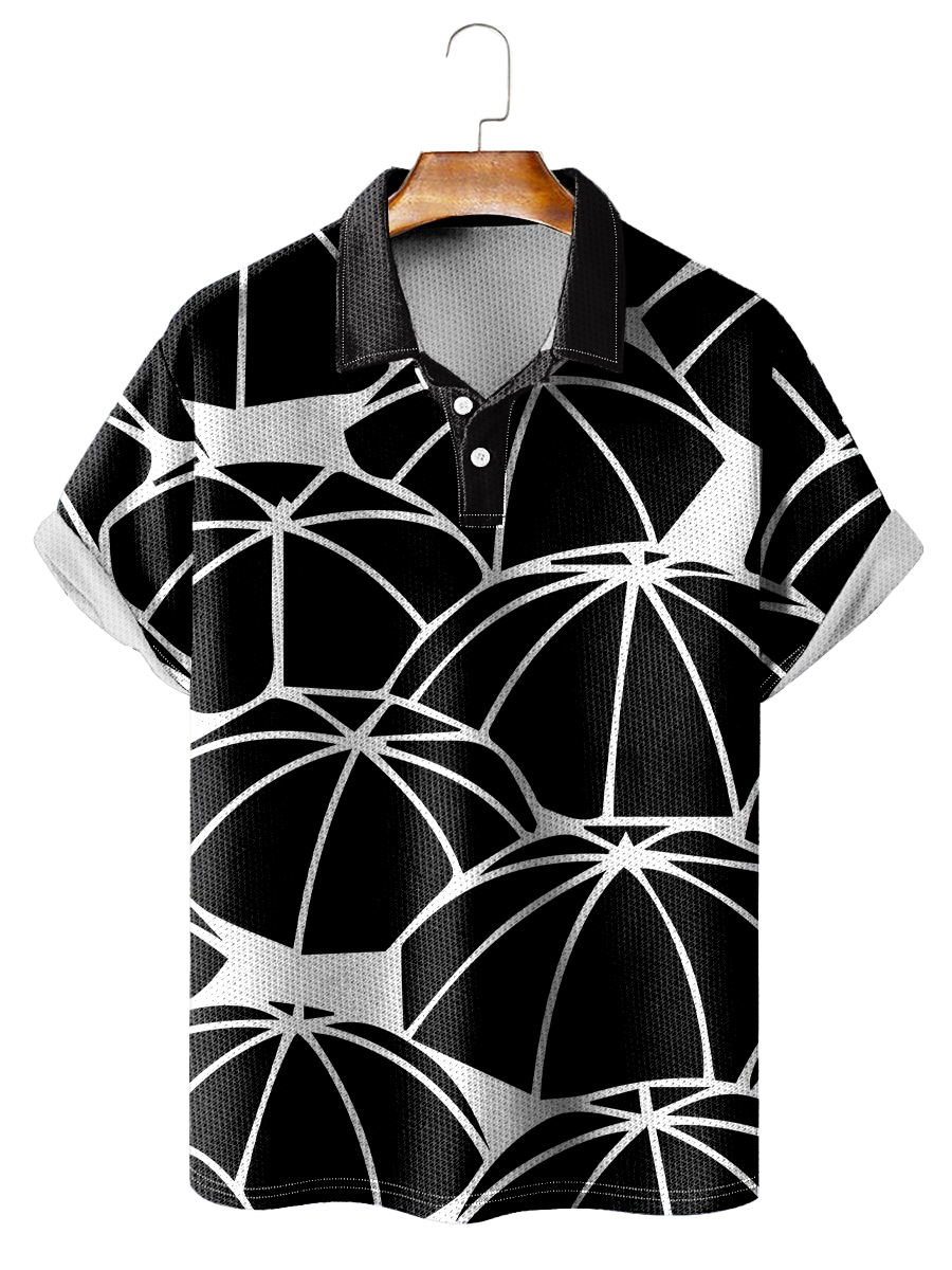Art Umbrella Print Casual Loose Short-Sleeved Polo Shirt