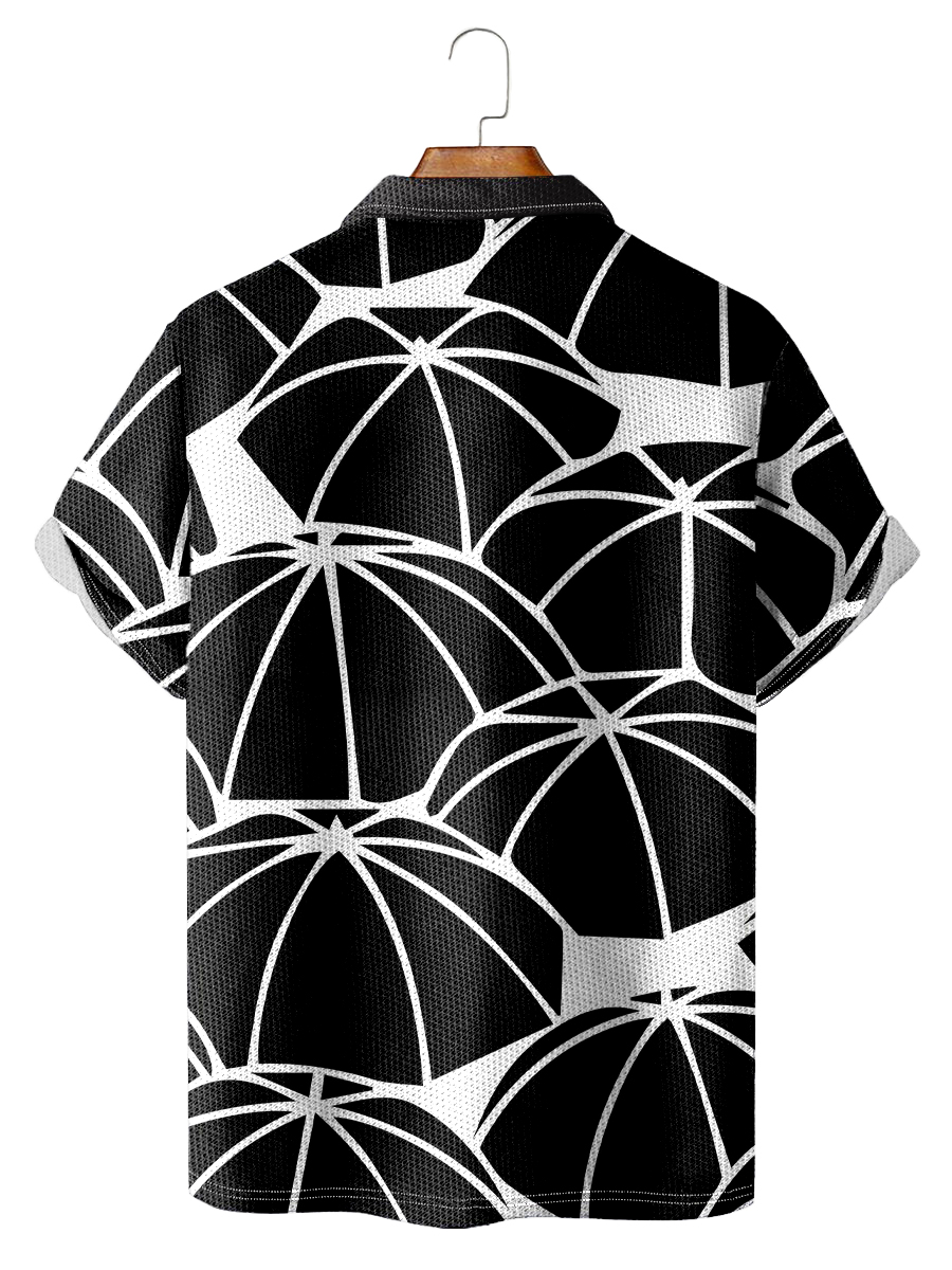 Art Umbrella Print Casual Loose Short-Sleeved Polo Shirt