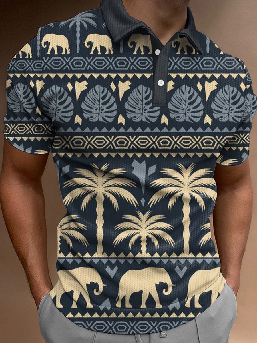 Art Tropical Pattern Print Casual Loose Short-Sleeved Polo Shirt
