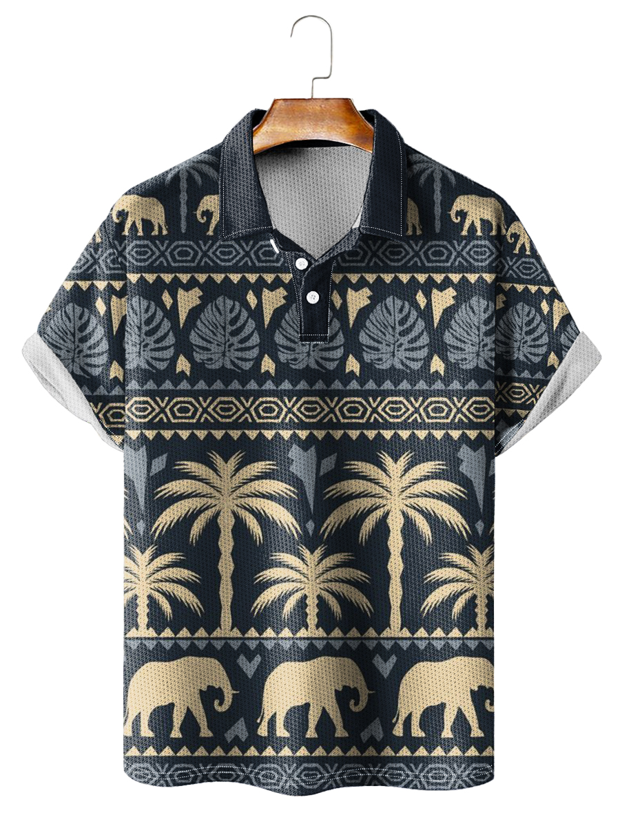 Art Tropical Pattern Print Casual Loose Short-Sleeved Polo Shirt