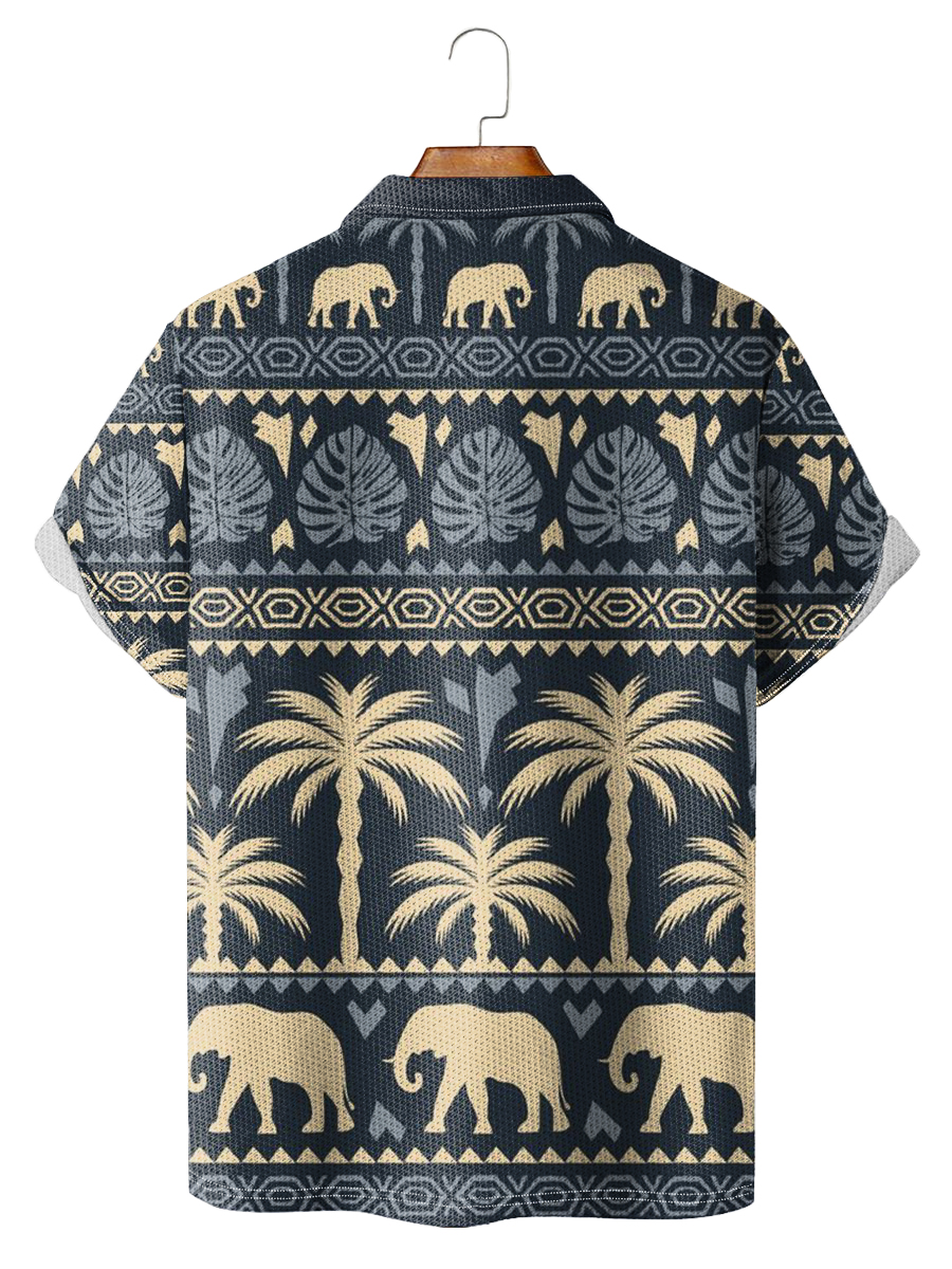 Art Tropical Pattern Print Casual Loose Short-Sleeved Polo Shirt