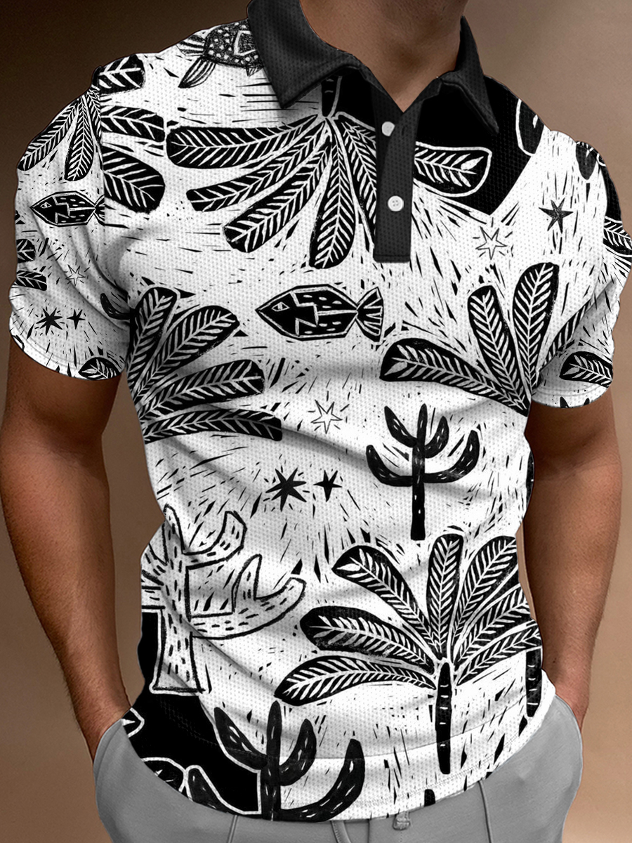 Tropical CoConuttree Print Casual Loose Short-Sleeved Polo Shirt