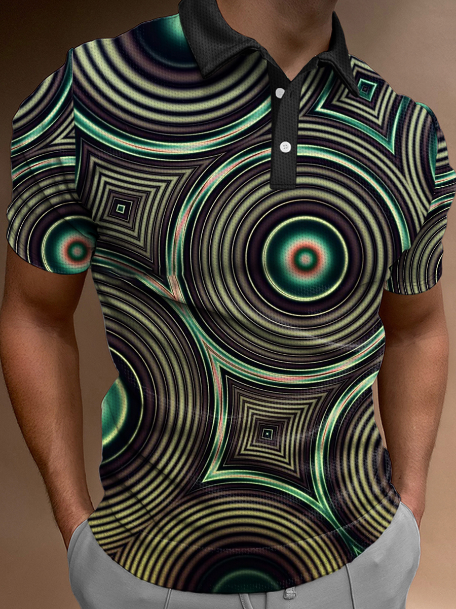 Art Geometry Pattern Print Casual Loose Short-Sleeved Polo Shirt