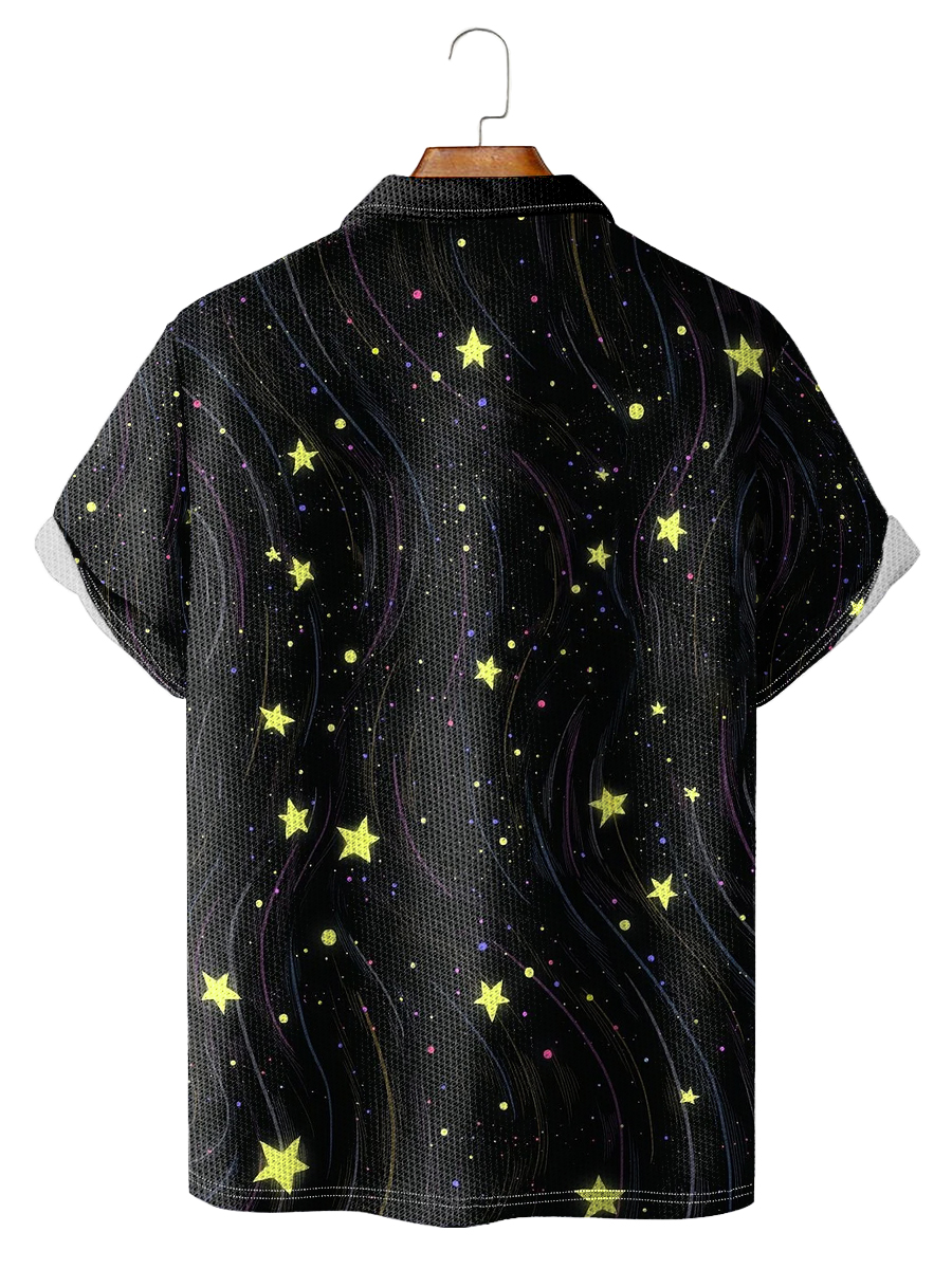 Lighting Star Print Casual Loose Short-Sleeved Polo Shirt