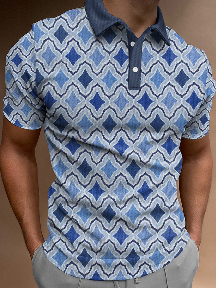Art Diamond Pattern Print Casual Loose Short-Sleeved Polo Shirt
