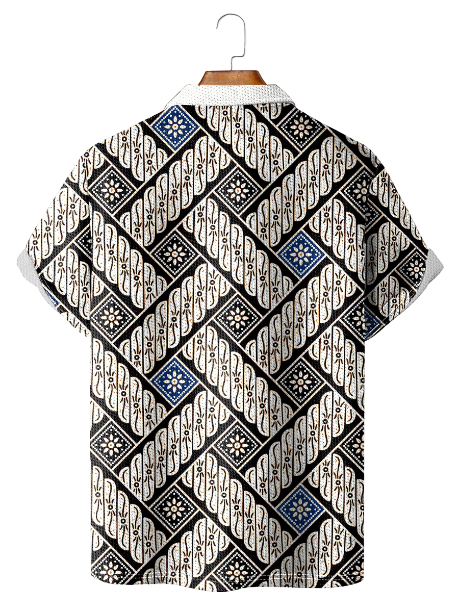 Cross Stripes Pattern Print Casual Loose Short-Sleeved Polo Shirt