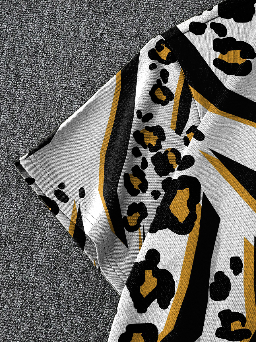 Art Leopard Pattern Printed T-shirt And Shorts Men's Sets