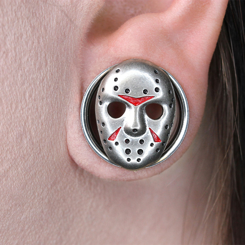 Jasons Hockey Mask Steel Tunnels Ear Piercing