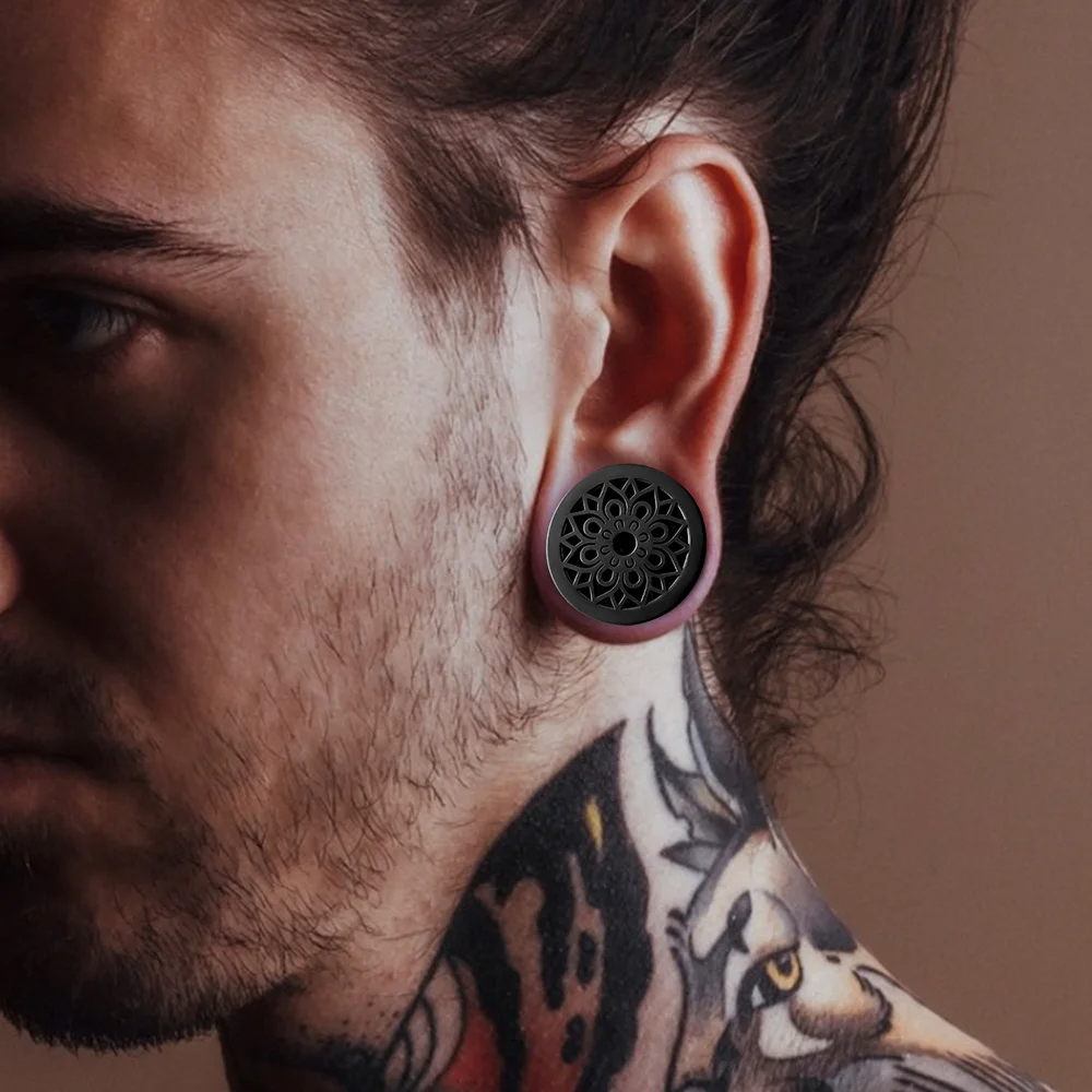 Floral Steel Ear Piercing Tunnels