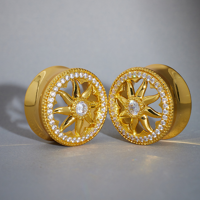 Sunrise Wreath Moissanite 14K Tunnel (2Pcs)