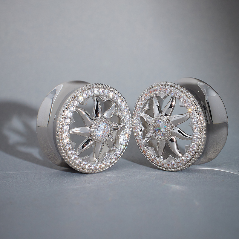 Sunrise Wreath Zircon S925 Silver Tunnel (2Pcs)