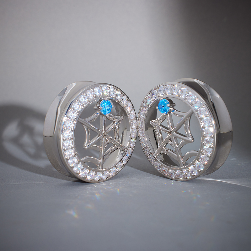 Web Blue Stone Moissanite 8K Tunnel (2Pcs)