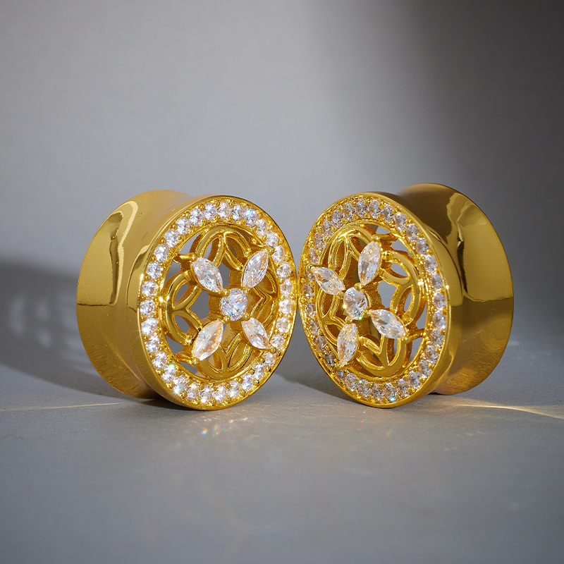 Sea View Lattice Zircon 14K Tunnel (2Pcs)