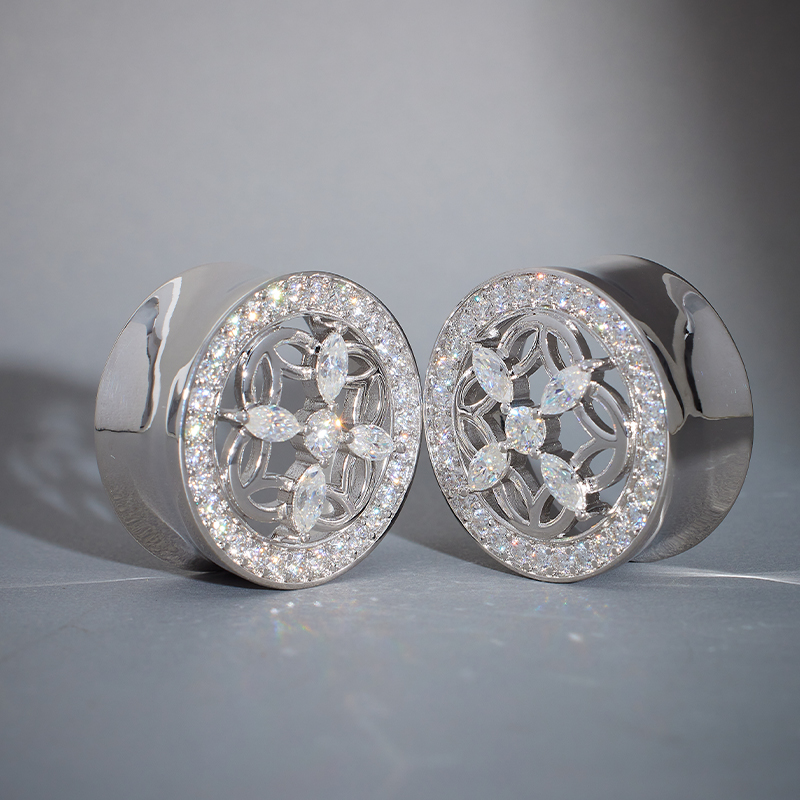 Sea View Lattice Zircon S925 Silver Tunnel (2Pcs)