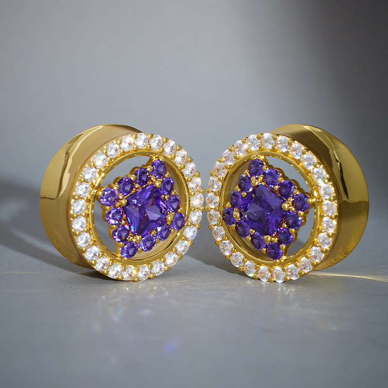 14K Moissanite Violet Crown Tunnel (2Pcs)
